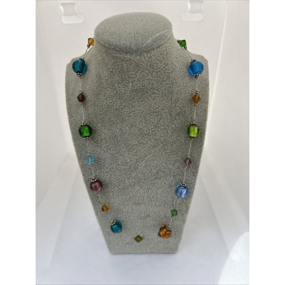 Jewelry - Vintage Glass Beaded Fruit Salad Necklace Multicolor Art Boho Murano Style